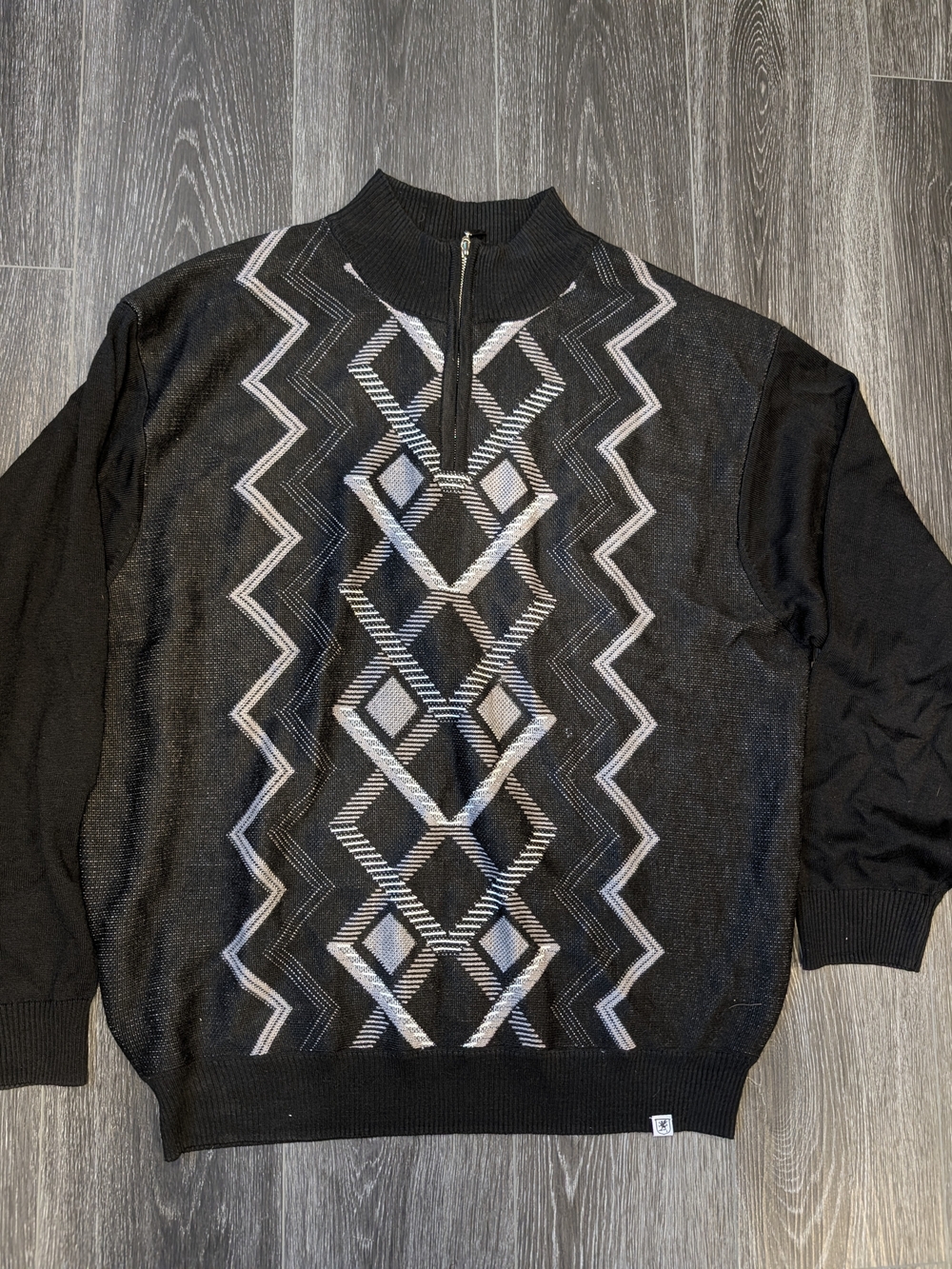 Men's Black Geometric Zip-Neck Sweater